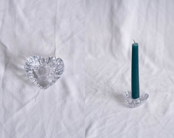 Vintage Glass Heart Candle Holder, Candlestick Holder