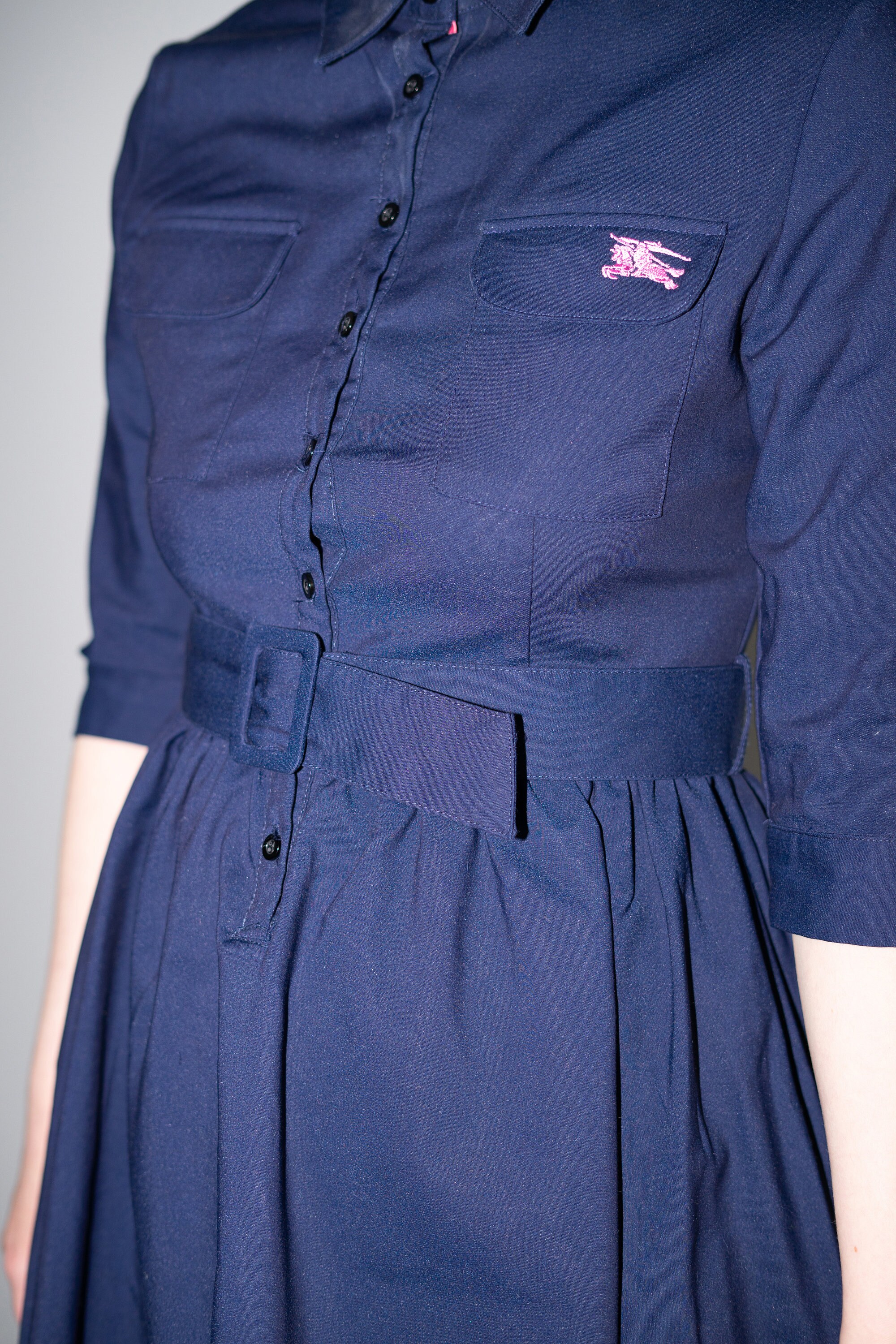 Blue Burberry Shirt Dress Belted Navy Dress Size S Etsy