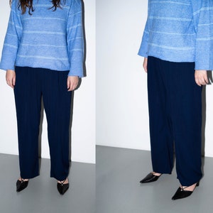 Vintage Blue Loose Pants, Lightweight Summer Trousers Plus Size XXL 2X