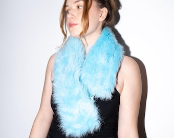 Vintage Blue Faux Fur Collar Scarf