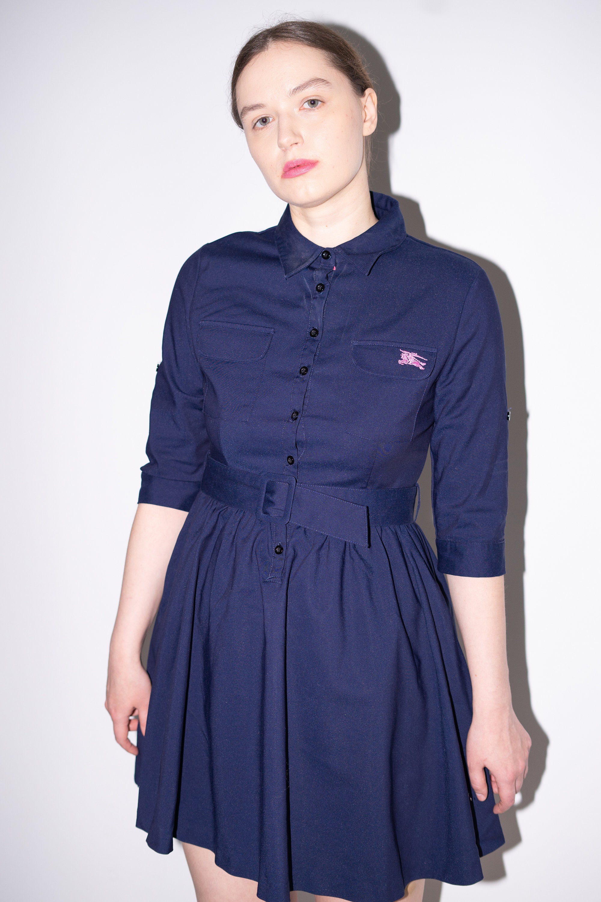 Blue Burberry Shirt Dress Belted Navy Dress Size S Etsy