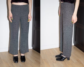 Vintage Gray Tweed Pants, Low Rise Trousers Size S 90s