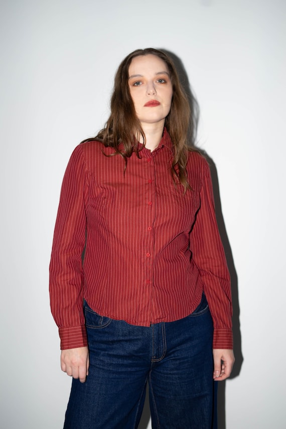 Armani Exchange, Vintage Armani Exchange Blouse, Maroon Striped Shirt 90s