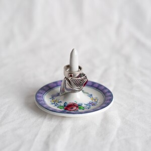 Ceramic Ring Holder Tree, Blue Floral Ring Cone image 4