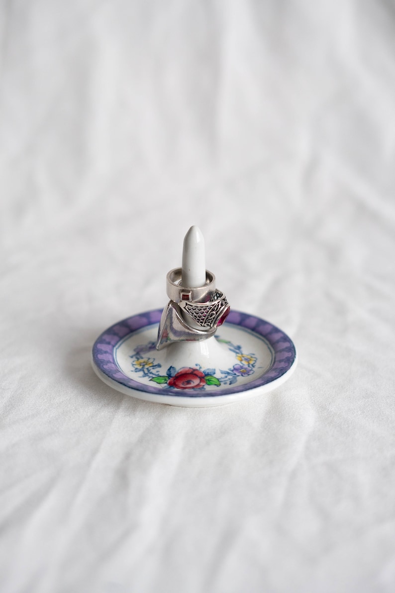 Ceramic Ring Holder Tree, Blue Floral Ring Cone image 4