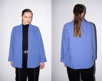 vintage Blue Striped Jacket, Blazer unisexe surdimensionné Taille M/L