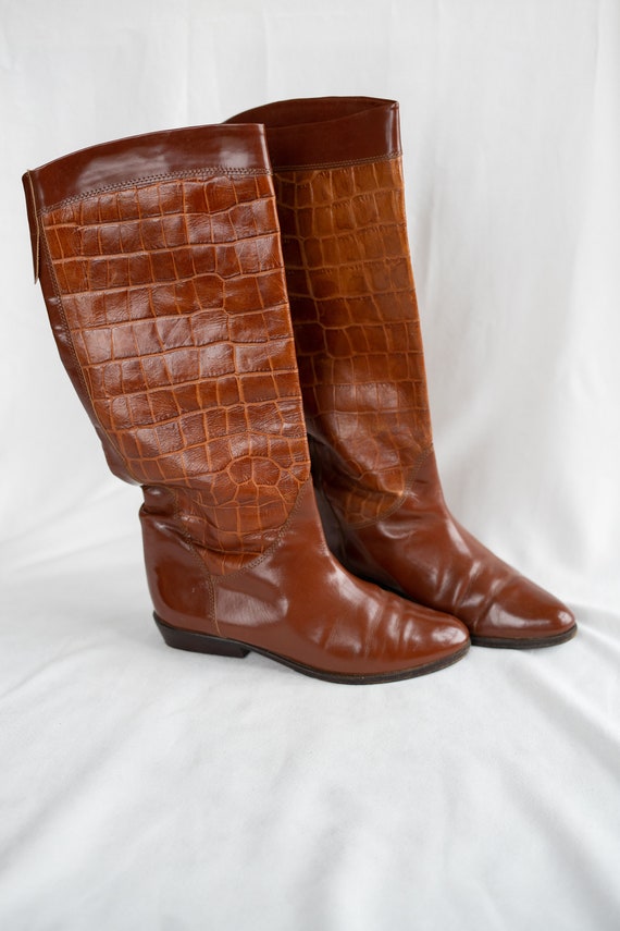 Vintage Brown Croc Leather Knee Boots EU 36 US 5 80s Etsy Canada