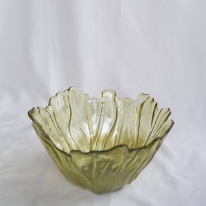 Vintage geel geperst glas kom, decoratieve catch all bowl afbeelding 2