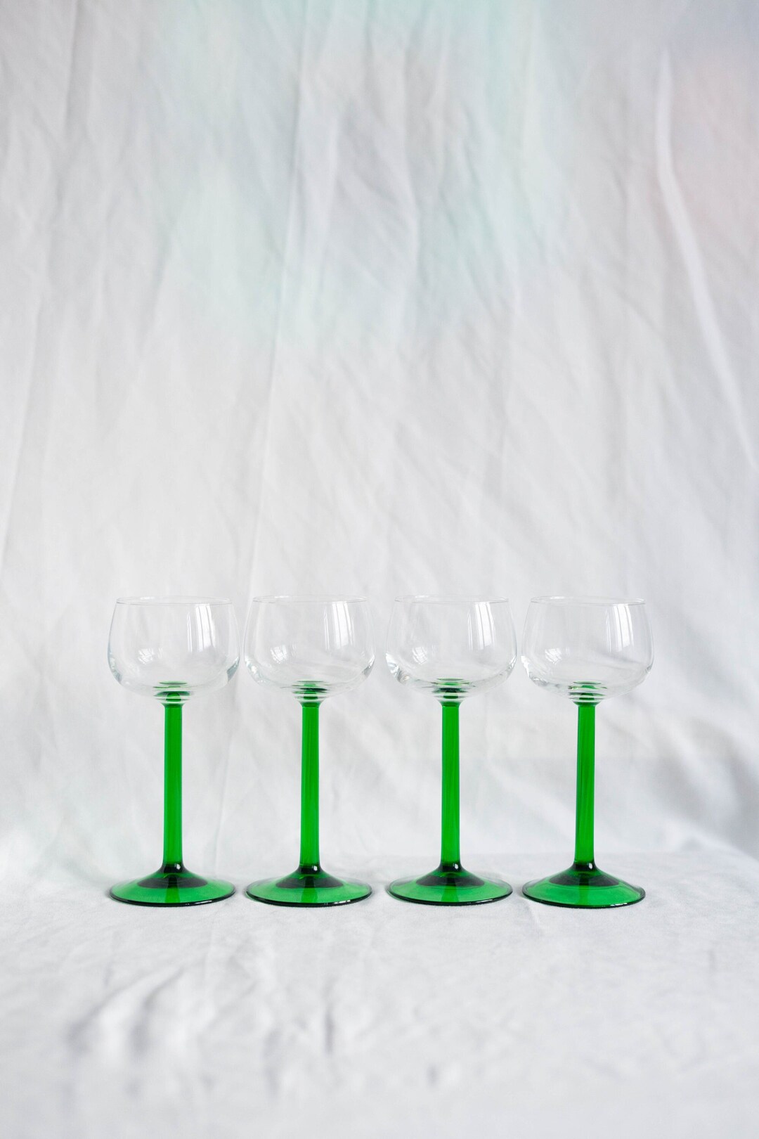 Vintage Green Stem Wine Glasses Set of 4, Luminarc Tall Glasses Made in