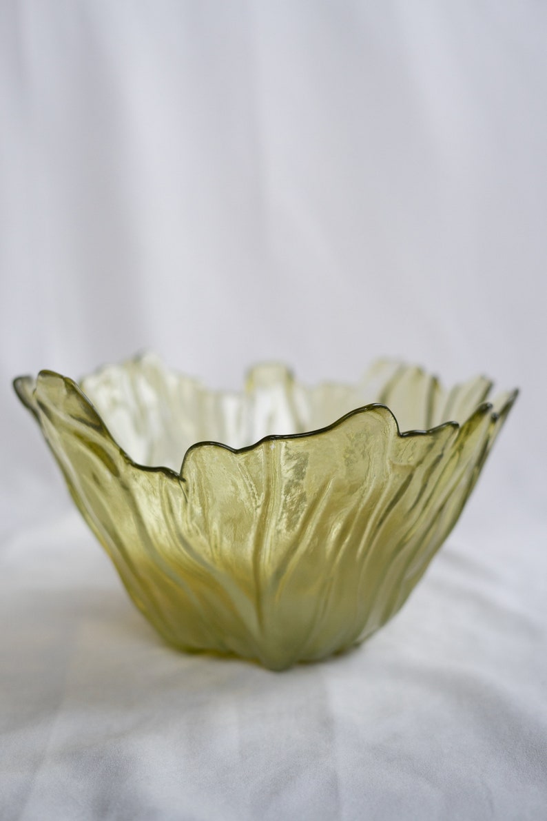 Vintage geel geperst glas kom, decoratieve catch all bowl afbeelding 5