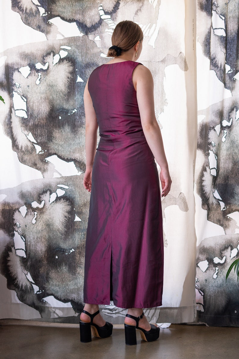 Vintage Maroon Shiny Skirt Set Two Piece Skirt Suit Size M-XL 90s