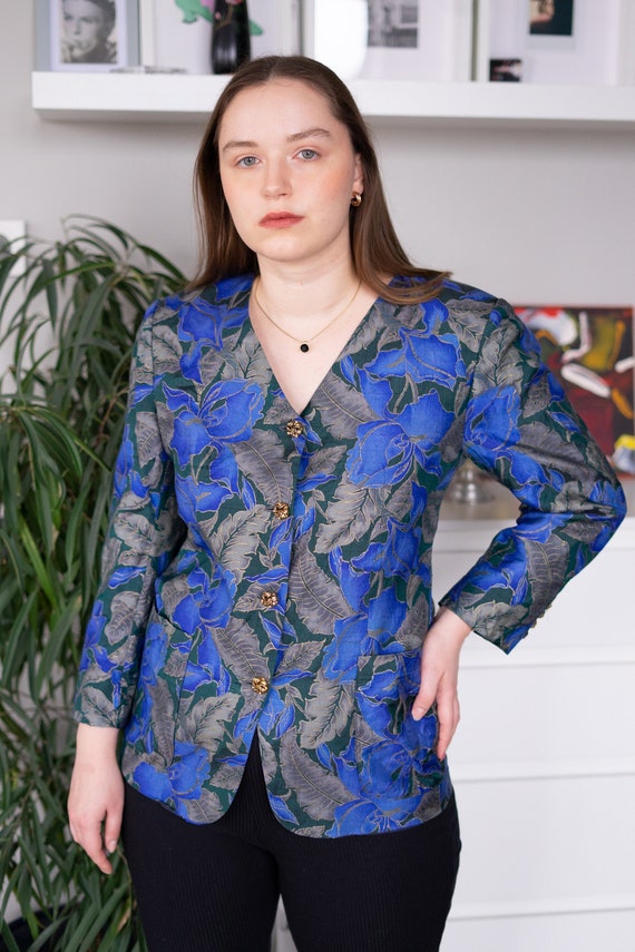 Vintage Blue Floral Blazer Jacket Size S/M 90s