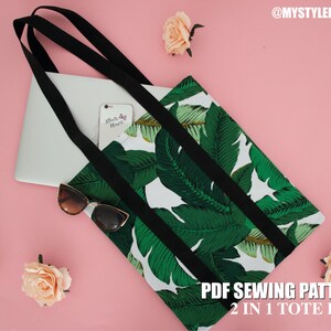 Tote Bag Pattern Lined tote bag sewing pattern with pocket grocery bag sewing pattern digital download pdf sewing pattern image 3