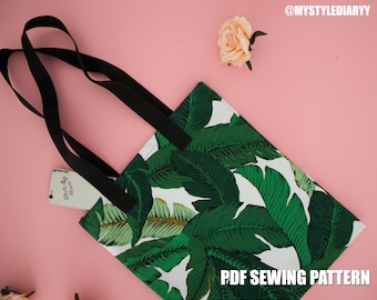 Tote Bag Pattern | Lined tote bag sewing pattern with pocket | grocery bag sewing pattern | digital download pdf sewing pattern