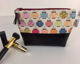 Faux leather and cotton pouch