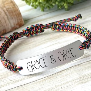 Laser Engraved Aluminum Bracelet: Grace and Grit, Adjustable Cord