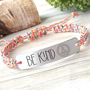 Be Kind Aluminum Bracelet: Inspirational Engraved Cord Bracelet