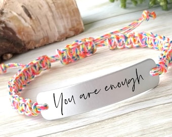 Inspirational Mantra Bracelet: Engraved Aluminum, Adjustable Cord