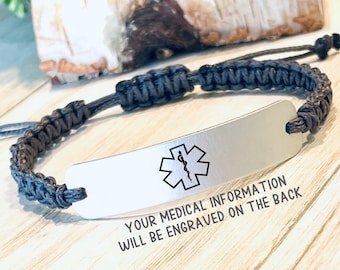 Medical Alert Bracelet, Laser Engraved Bracelet, Medical ID Bracelet, Awareness Bracelet, Adjustable Bracelet, Blood Thinner