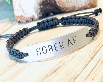 Sober AF, Sobriety Bracelet, Recovery Bracelet, Laser Engraved, Support Gift for Friend, Addiction Recovery, Motivational Bracelet