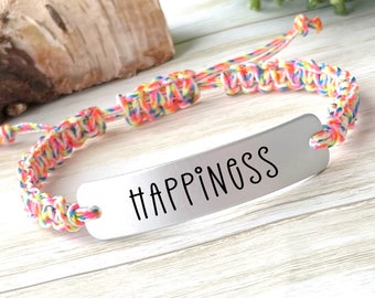 Engraved Word Bracelet: Aluminum Affirmation Jewelry, Adjustable Cord