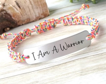 Warrior, Cheer Up Gift, Laser Engraved Bracelet, Adjustable Cord Bracelet, Support Gift, Self Care, Self Love, I am a Warrior