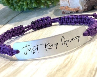 Mantra Bracelet: Engraved Aluminum, Adjustable Cord - Cheer Up Gift
