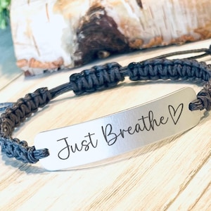 Il suffit de respirer, bracelet gravé, soins personnels, bijoux inspirants, bracelet réglable, bijoux motivants, cadeau de soutien, bracelet cordon