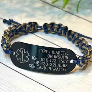 Laser Engraved Medical ID Bracelet: Adjustable Awareness Bracelet