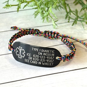 Medical ID Bracelet, Medical Alert Bracelet, Laser Engraved Bracelet, Awareness Bracelet, Adjustable Bracelet, Blood Thinner