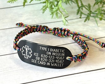 Medical ID Bracelet, Medical Alert Bracelet, Laser Engraved Bracelet, Awareness Bracelet, Adjustable Bracelet, Blood Thinner