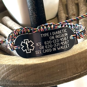 Medical ID Bracelet, Medical Alert Bracelet, Laser Engraved Bracelet, Awareness Bracelet, Adjustable Bracelet, Blood Thinner image 3