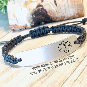 Medical ID Bracelet, Laser Engraved Bracelet, Medical Alert Bracelet, Emergency Bracelet, Adjustable Bracelet, Blood Thinner