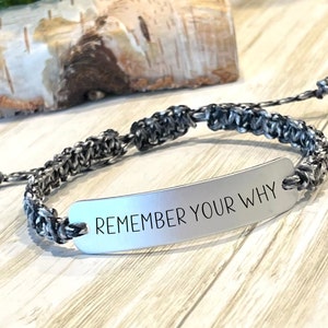 Inspirational Aluminum Bracelet: Remember Your Why, Adjustable Cord