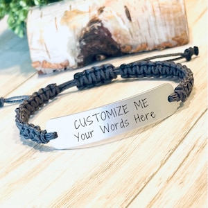 Custom Laser Marked Aluminum Bracelet, Adjustable Cord, Personalized Gift