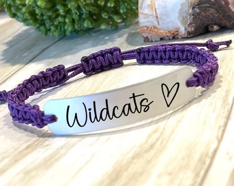 Wildcats Bracelet, School Spirit, Football, Cheer, Adjustable Bracelet, School Pride