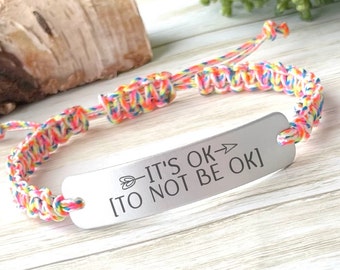 It's Ok to not be Ok, Cheer Up gift for Friend, Encouragement, Hard Times Gift, Adjustable Cord Bracelet, Support Gift, Self Love Jewelry