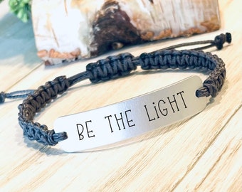 Be the Light, Christian Jewelry, Cheer Up gift for Friend, Encouragement, Hard Times Gift, Adjustable Cord Bracelet, Support Gift, Kindness