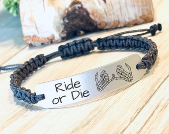 Ride or DIe, Pinky Promise, Anniversary Gift, Personalized Jewelry, Adjustable Bracelet, Gift for a Friend, Encouragement Gift, Support Gift