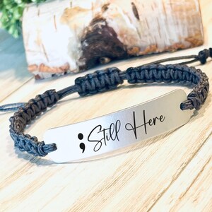 Semicolon Engraved Bracelet: Adjustable Cord, Mental Health Support
