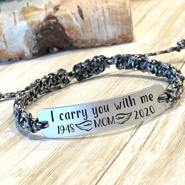 Memorial Bracelet, Personalized Bracelet, Sympathy Gift for Friend, Laser Engraved, Memorial Gift, Adjustable Bracelet, Support Gift