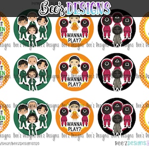 Squid Inspired INSTANT DOWNLOAD 1 Inch Bottle Cap Images
