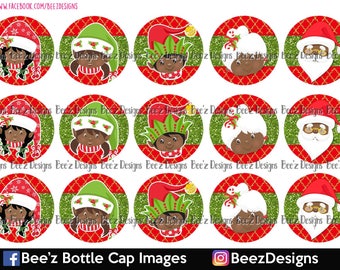 African American Elves- INSTANT DOWNLOAD- 1 Inch Bottle Cap Images