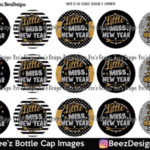 Silver & Gold Little Miss New Year- INSTANT DOWNLOAD- 1 Inch Bottle Cap Images