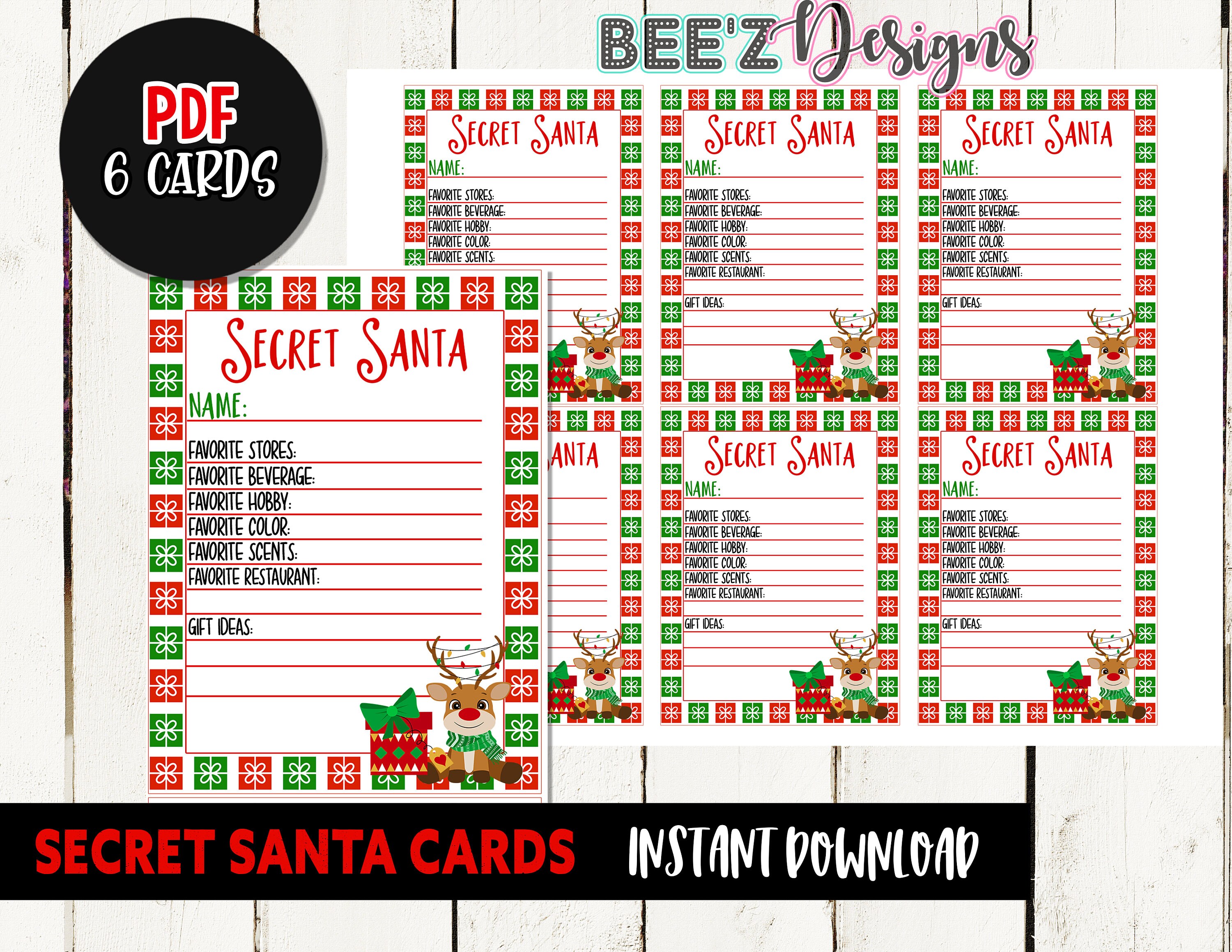 Secret Santa Gift Exchange Cards Printable INSTANT DOWNLOAD | Etsy