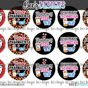 Pharmacy Tech INSTANT DOWNLOAD 1 Inch Bottle Cap Images