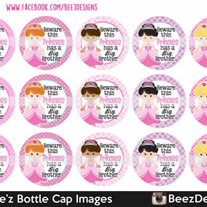 INSTANT DOWNLOAD- Princess has a big brother- 1 inch Bottlecap Images- 4x6 Digital Sheet