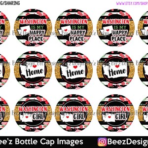 Washington, My Happy Place, INSTANT DOWNLOAD, 1 Inch Bottle Cap Images