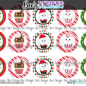 Christmas Cupcakes INSTANT DOWNLOAD 1 Inch Bottle Cap Images
