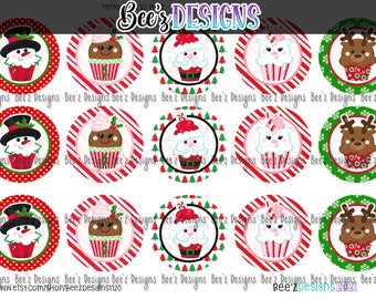 Cupcakes de Noël TÉLÉCHARGEMENT INSTANTANÉ Images de bouchon de bouteille de 1 pouce